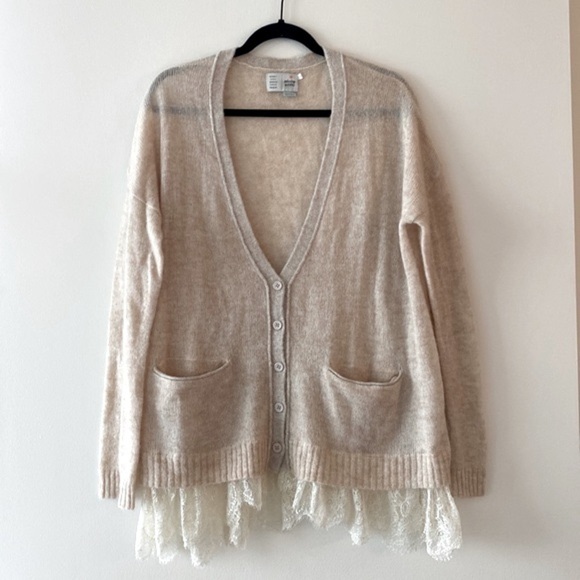 Anthropologie Saturday Sunday Lace Hem Alpaca Blend Cardigan - Picture 5 of 13